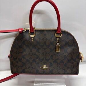 Coach 2558 KATY Red Brown Signature Satchel